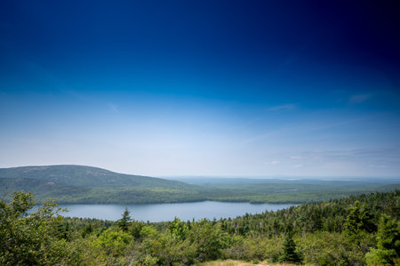 Scenic Overlook of Echo Lake in Acadia National Park, Maine, USAの写真素材