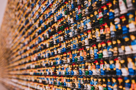 Winter Haven, Florida, USA - 10.2022 - Wall of Lego figures at Legoland.のeditorial素材