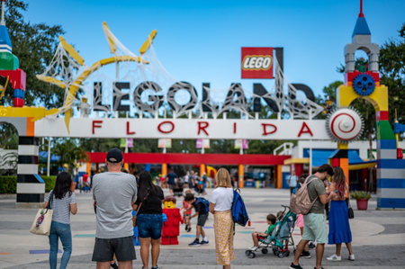 Winter Haven, Florida, USA - 10.2022 - Selective focus on Halloween decorations outside the main entrance to Legolandのeditorial素材
