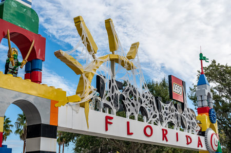 Winter Haven, Florida, USA - 10.2022 - Selective focus on Halloween decorations outside the main entrance to Legolandのeditorial素材