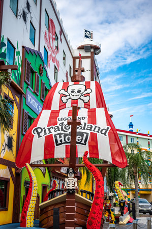 Winter Haven, Florida, USA - 10.2022 - Selective focus on Halloween decorations outside the main entrance to Legolandのeditorial素材
