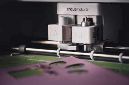 Tiffin, Iowa, USA - 10.2022 - Cricut smart cutting tool used in arts and crafts to make custom designs.のeditorial素材