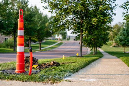 Directional underground boring to install plastic conduit for high speed fiber internet utilitiesの写真素材