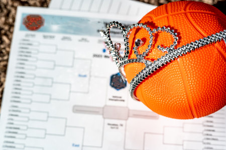 Basketball, tiara, and blank bracket signifying a Cinderella season.の写真素材