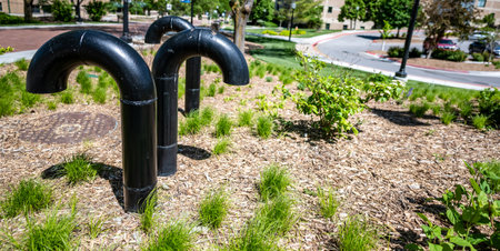 Underground structure manhole ventilation pipe in the shape of a candy cane.の写真素材