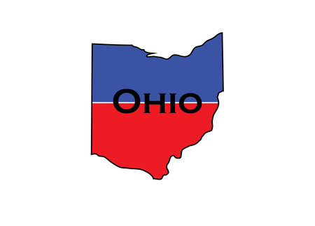 Politically split state of Ohio with half red and blue.の写真素材