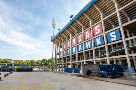 Lawrence, Kansas - 7.20.2023 - Sign on the side of the David Booth Memorial Stadium.のeditorial素材