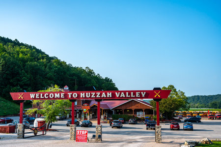 Steelville, Missouri - 7.2023 - Entrance to Huzzah Valley Resort campground.のeditorial素材