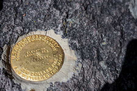 Northern California, USA - 8.11.2023 - United States Geological Survey marker at Lassen Volcanic National Park.のeditorial素材