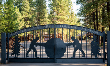 Chiloquin, Oregon, 8.8.2023 - Entrance to Collier Memorial State Park Logging Museumのeditorial素材