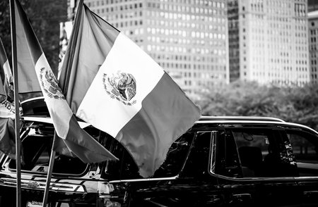 Chicago, Illinois, USA - 9.16.2023: Mexico Independence day being celebrated with flags along streetのeditorial素材