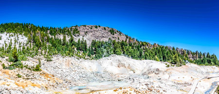 Overlook of Bumpass Hell hydrothermal area at Lassen Volcanic National Park, California, USAの写真素材
