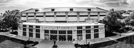 Lawrence, Kansas, USA - 7.2023 - Drone view of Allen Fieldhouse where the University of Kansas Jayhawks play basketball.のeditorial素材