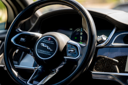 Phoenix, Arizona, USA - 3.23.2024: Interior view of empty passenger seat of a Waymo self-driving car.のeditorial素材