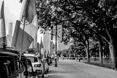 Chicago, Illinois, USA - 9.16.2023: Mexico Independence day being celebrated with flags along street