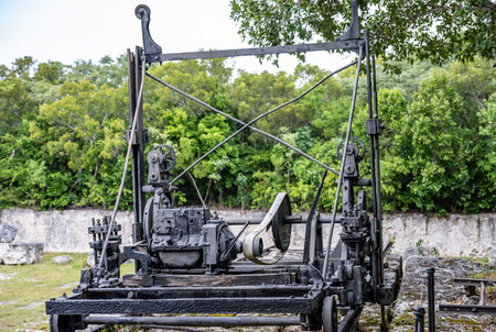 Quarrying machine next to the stone edge at Windley Key Fossil Reef Geological State Park in...