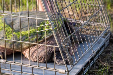 Selective focus on a large snapping turtle.の写真素材