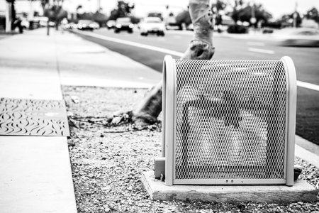 Protective cage cover placed over a utility meter to prevent tampering.の写真素材