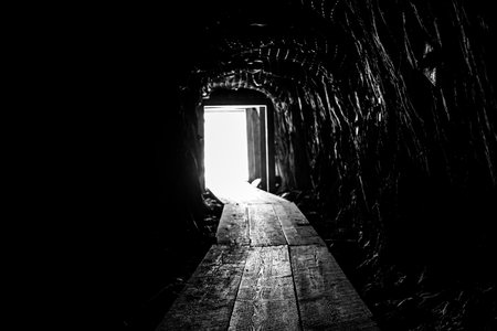 Underground tunnel on the Spring Creek Trailhead near Sheridan Lake in the Black Hills of South Dakotaの写真素材