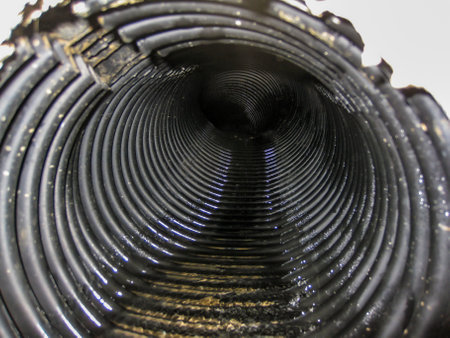 Interior view of corrugated HDPE perforated agricultural drainage tileの写真素材
