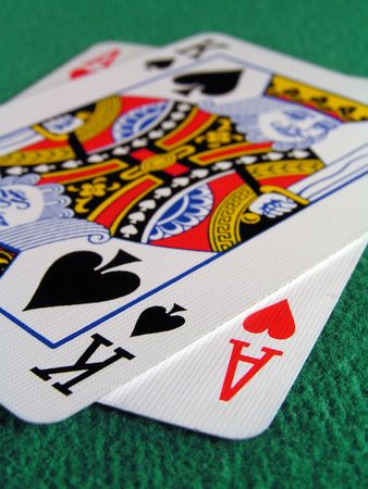 blackjack an ace and a king make 21 close up.