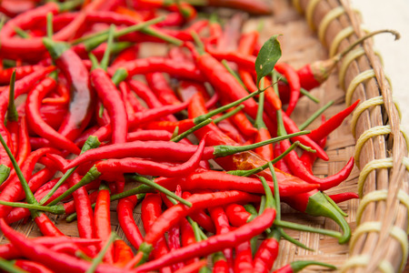 closeup drying red peppers in the basket.の写真素材