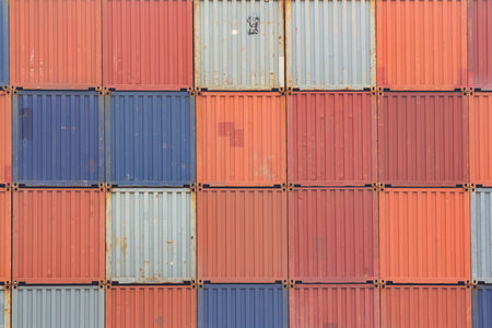 stacked container in ship yard, background and texture