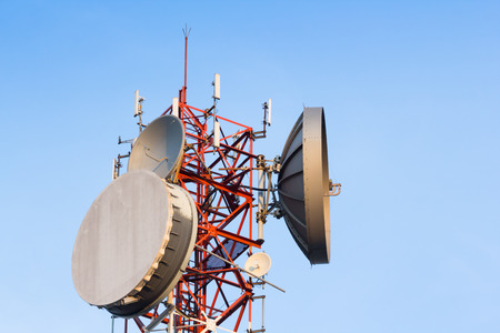 radio dish on towerの写真素材
