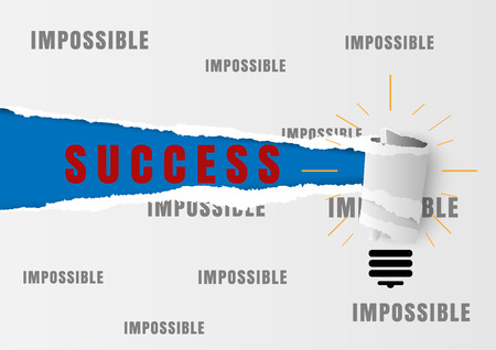 Against the current business concept as a metaphor for being impossible and  strategy solutions problems with the idea as success text written under white torn paper filled with impossible text.のイラスト素材