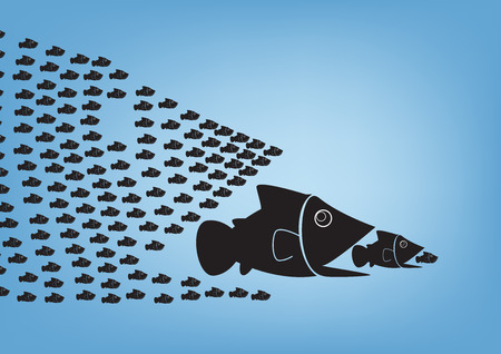 Many  fish together as big fish of concept business teamwork.のイラスト素材
