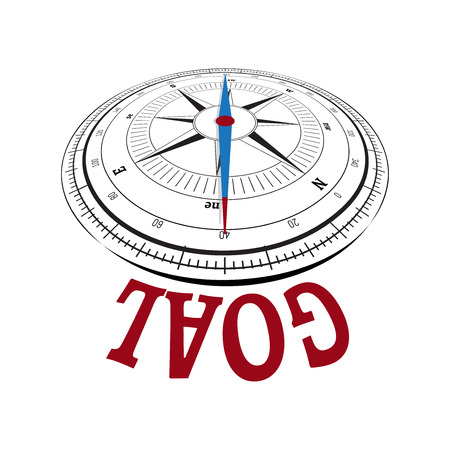 Compass concept with the needle pointing a word. Conceptual image over white for achieving competitive goalのイラスト素材