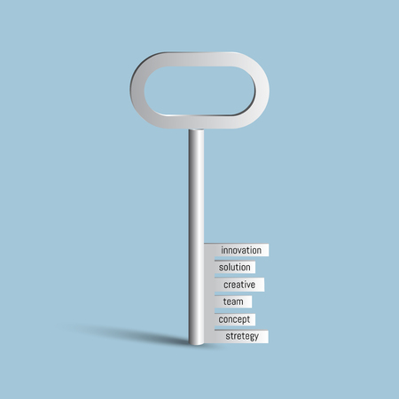 a key with words innovation,solution,creative,team,concept,strategy. business conceptのイラスト素材