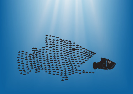 Many  fish together as big fish of concept business teamwork.のイラスト素材