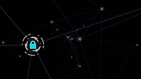 Internet technology network cyber security concept of protect computer virus attack with lock icon...