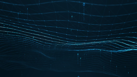 Abstract plexus geometrical shapes.Connection and web concept.digital,communication and technology network background with moving lines and dots and float particles, digits 0 and 1 as binary code.の写真素材