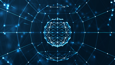 Big data center concept.Futuristic spherical interface. Fractal element with lines and dots.Big data...