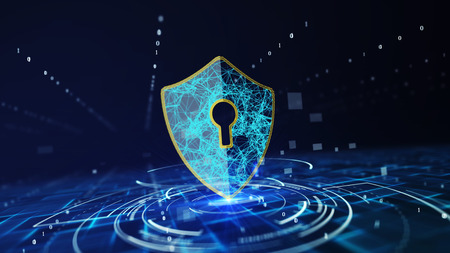 Data protection Cyber Security concept with Shield icon in cyber space.Cyber attack protection for...