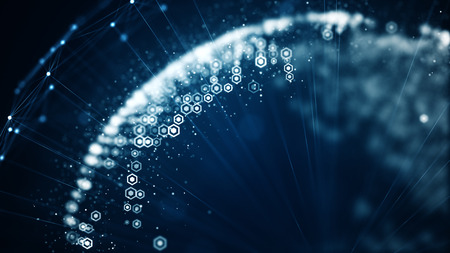 Growing global network and data connections concept. Abstract scientific technology data network...