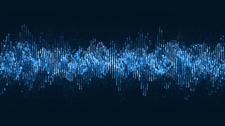 Digital wave particles music and small particles dance motion on wave for digital background. Modern...