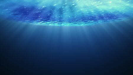 Beautiful underwater sea scene view  and ripples with sun light beams shining from above coming...