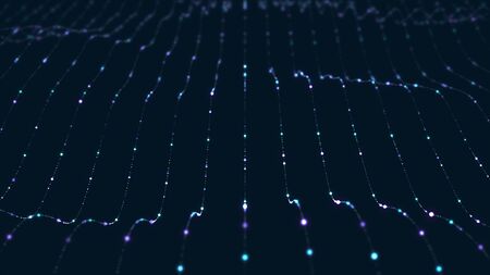 Abstract background with data digital futuristic wave particles and flicker light on waving stripes.の写真素材