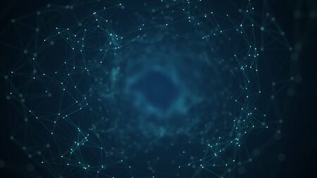 Technology Network Background Concept. A Flying Through Digital Data Tunnel, Made Of Digital Nodes...