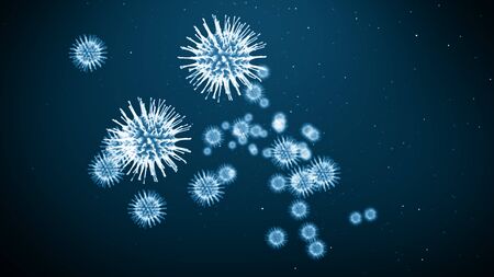 Virus cells flowing corona virus cells concept.Viral disease outbreak.  Hepatitis viruses, influenza virus H1N1, Flu, cell infect organism, aids. Virus abstract background.の写真素材
