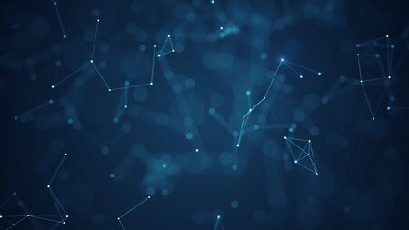 Abstract lines and dots connect background. Technology connection digital data and big data concept.Communication and technology network concept with moving lines and dots.の写真素材