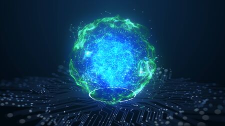 Technology Artificial intelligence (AI) brain animation digital data concept. Big Data Flow...