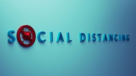 Social distance preventing infection concept. People practice social distancing to protect from COVID-19 coronavirus outbreak spreading concept, avoid social. 3d rendering.の写真素材