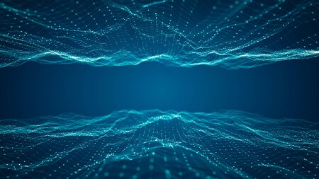 Technology connection digital big data concept. Abstract of digital data flow on blue background. Transferring of big data. Transfer and storage of data sets, blockchain, server,  hi-speed internet.の写真素材