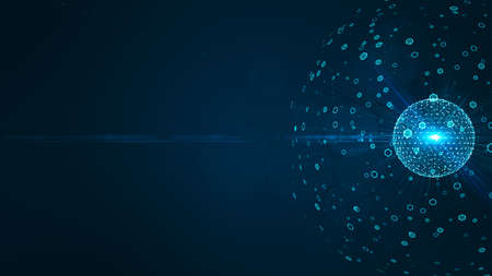 Technology big data concept. Futuristic spherical interface. Fractal element with lines and dots.Big data connection complex. Abstract technology network background.の写真素材