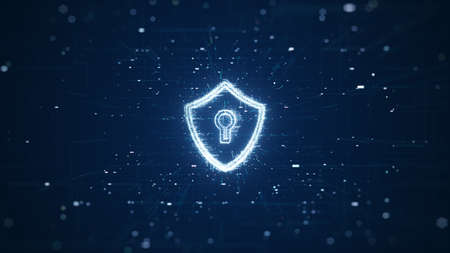 Cyber security concept. Padlock With Keyhole icon on digital data background. Illustrates cyber data security or information privacy idea. Blue abstract hi speed internet technology.の写真素材