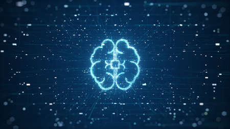Technology Artificial intelligence (AI) brain animation digital data concept. Big Data Flow Analysis. Deep Learning Modern Technologies . Futuristic Cyber Technology Innovation. Fast digital network.の写真素材